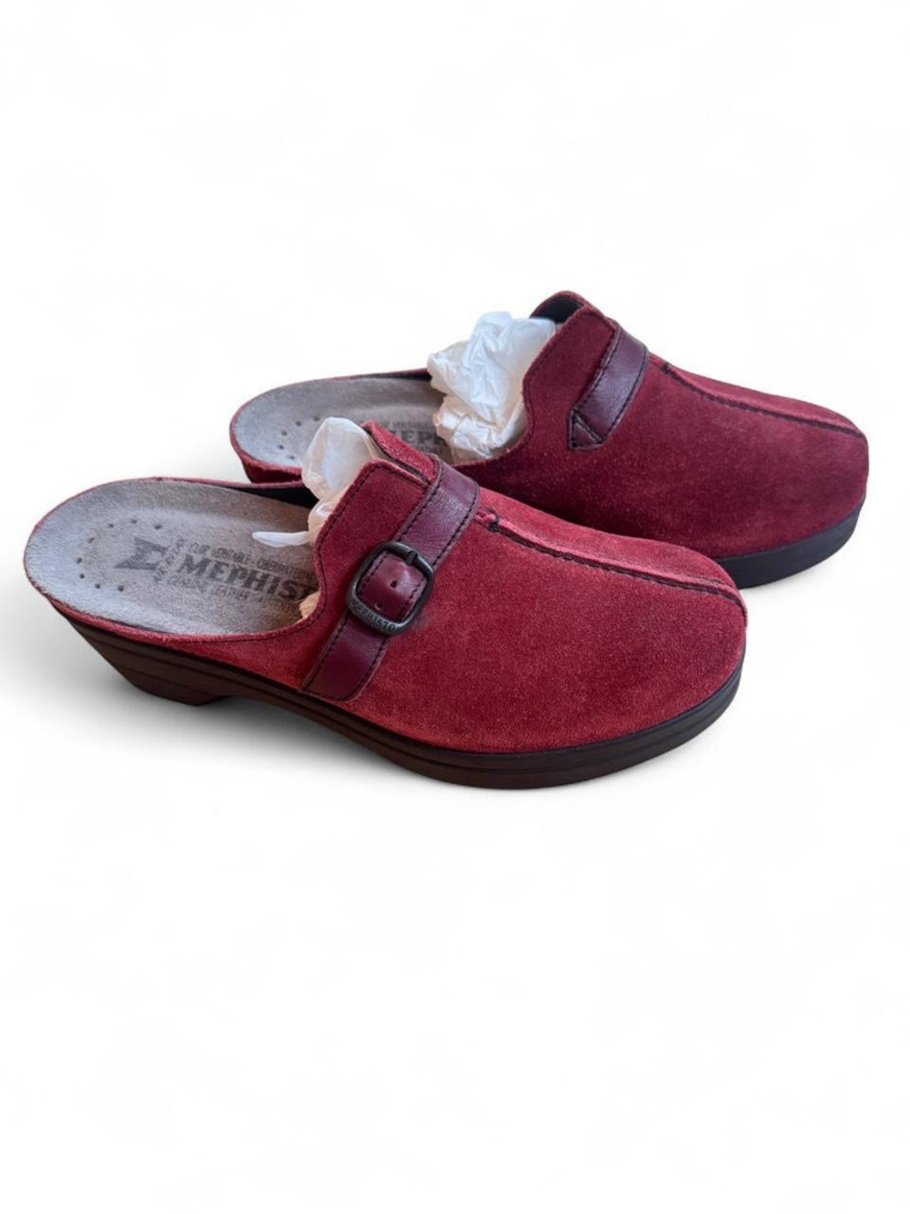 Mephisto Women's Red Suede Clog Mule with Buckle